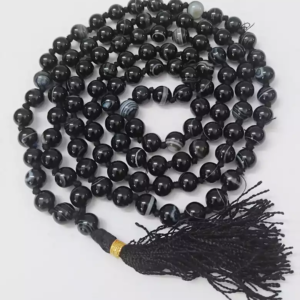 Black Banded Agate Onyx Mala